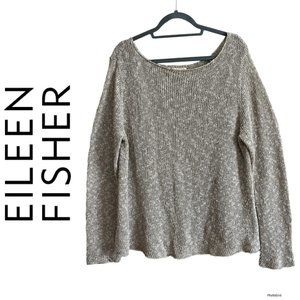 Eileen Fisher 2X Linen Sweater XXL 2XL Knit Pullover Tan Brown Linen Blend